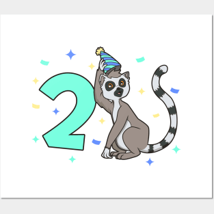 I am 2 with lemur - kids birthday 2 years old Posters and Art